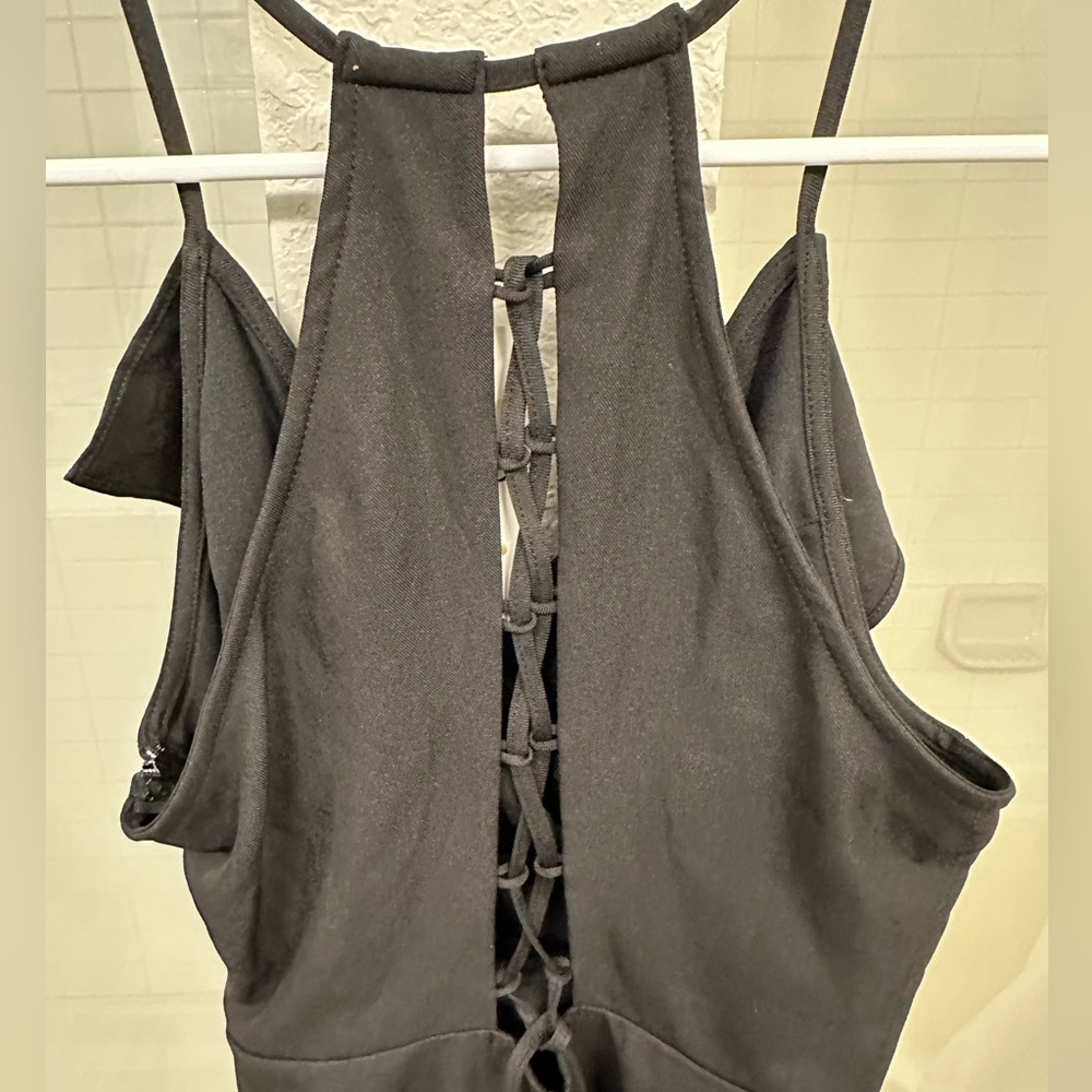 Black Ruffled Mini Dress - Picture 3 of 5